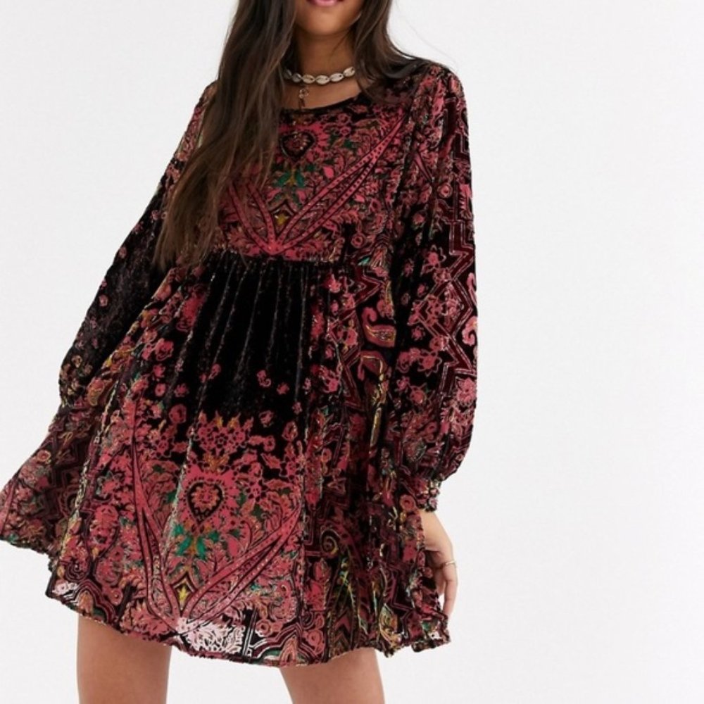 Free People Mirror Mirror Long Sleeve Velvet Dress - Picture 2 of 10